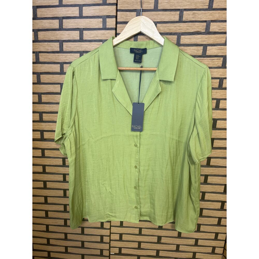 Rachel Zoe Green Silky Feel Button‎ Down Top Size XL